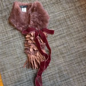 Dusty pink fur, felt and silk collar/scarf.